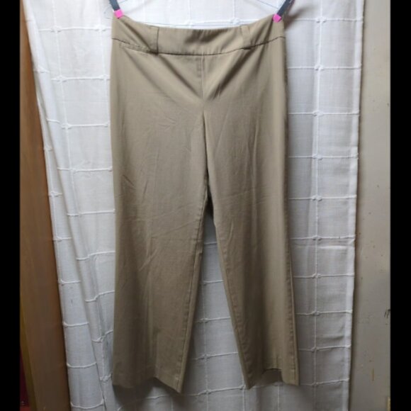 Talbots Petites Classic Side Zip Pants Women Size 14 Khaki Stretch Wide Leg - Picture 1 of 9